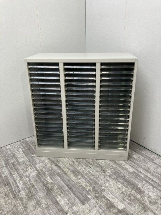 【中古品】オカムラ A4クリアケース書庫 グレー