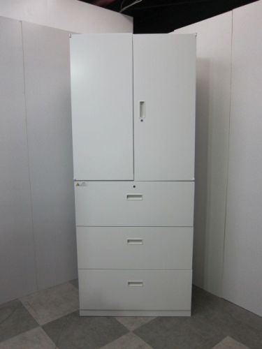 【中古品】井上金庫 ICシリーズ 3段ラテラル・両開き上下書庫 IC-0910H-MW/IC-0910L3 ホワイト