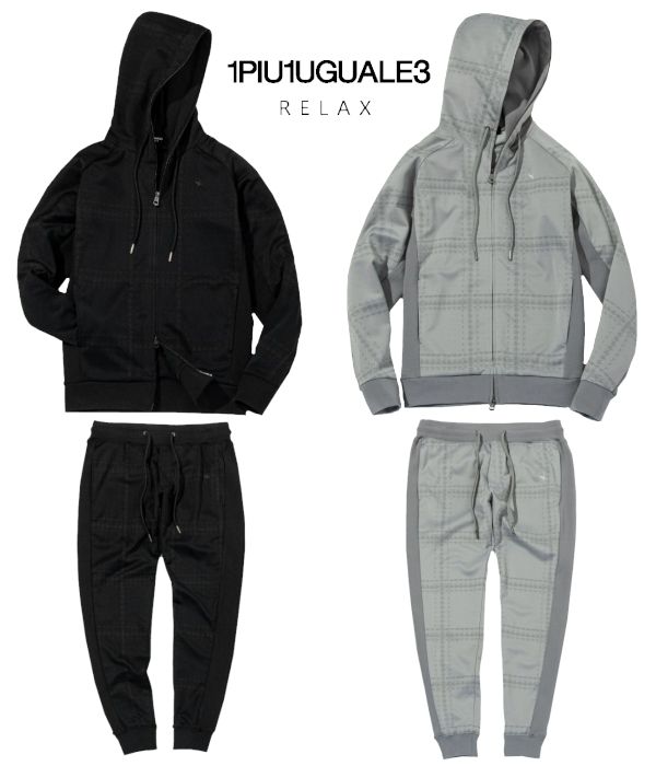 1PIU1UGUALE3 RELAX ウノピゥウノウグァーレトレ リラックス セットアップ メンズ ウィンドウペンジャガード ジャージ 男性 上下セット カジュアル スポーツ
