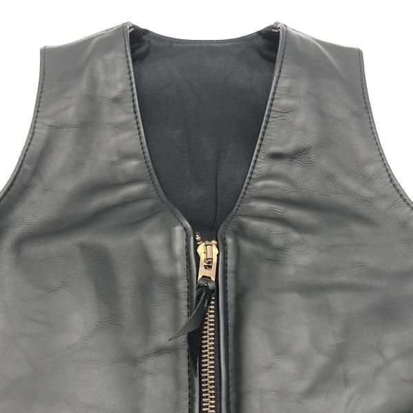 中古】LANGLITZ LEATHERS ジップアップレザーベスト ブラック ラング