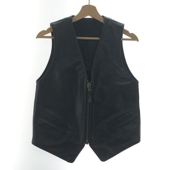 中古】LANGLITZ LEATHERS ジップアップレザーベスト ブラック ラング