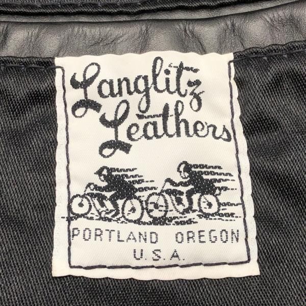 中古】LANGLITZ LEATHERS ジップアップレザーベスト ブラック ラング
