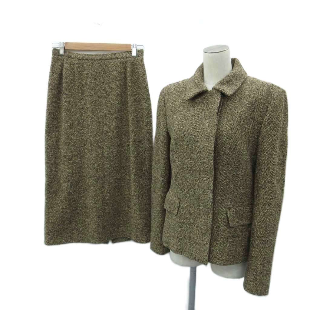 マックスマーラ MAX MARA フォーマル セットアップ 上下 ステンカラージャケット ミドル丈 タイトスカート ロング丈 42 茶 ブラウン ヘリンボーン柄 アンゴラ混 /SM22 ■GY99