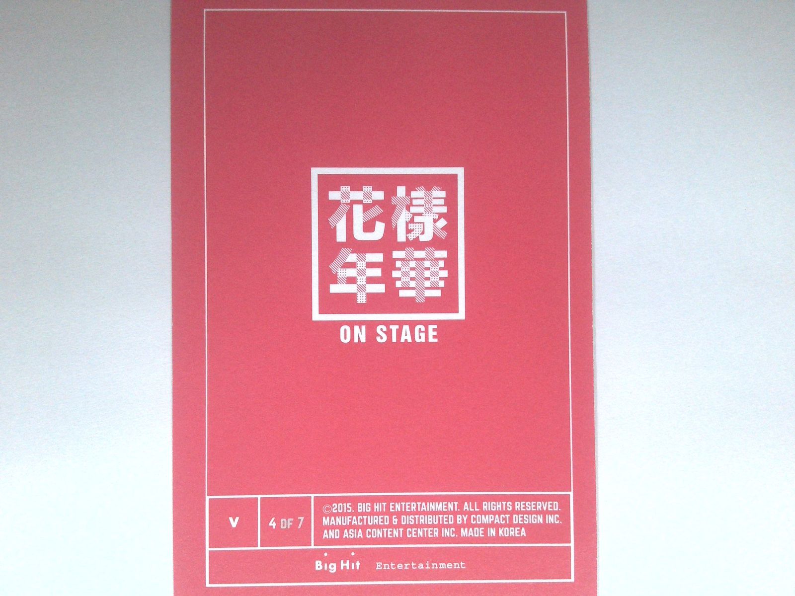 BTS V トレカ 2015 LIVE＜花様年華 on stage＞ ミニフォトカード (4/7