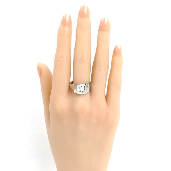 Pt850プラチナ 印台 リング・指輪 ダイヤモンド0.26ct 20号 12.2g