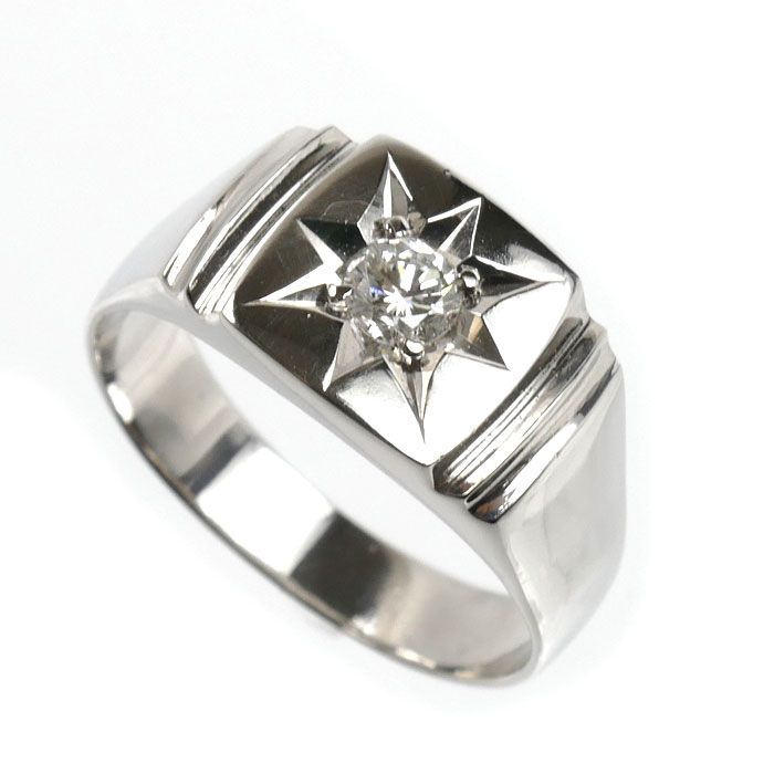Pt850プラチナ 印台 リング・指輪 ダイヤモンド0.26ct 20号 12.2g