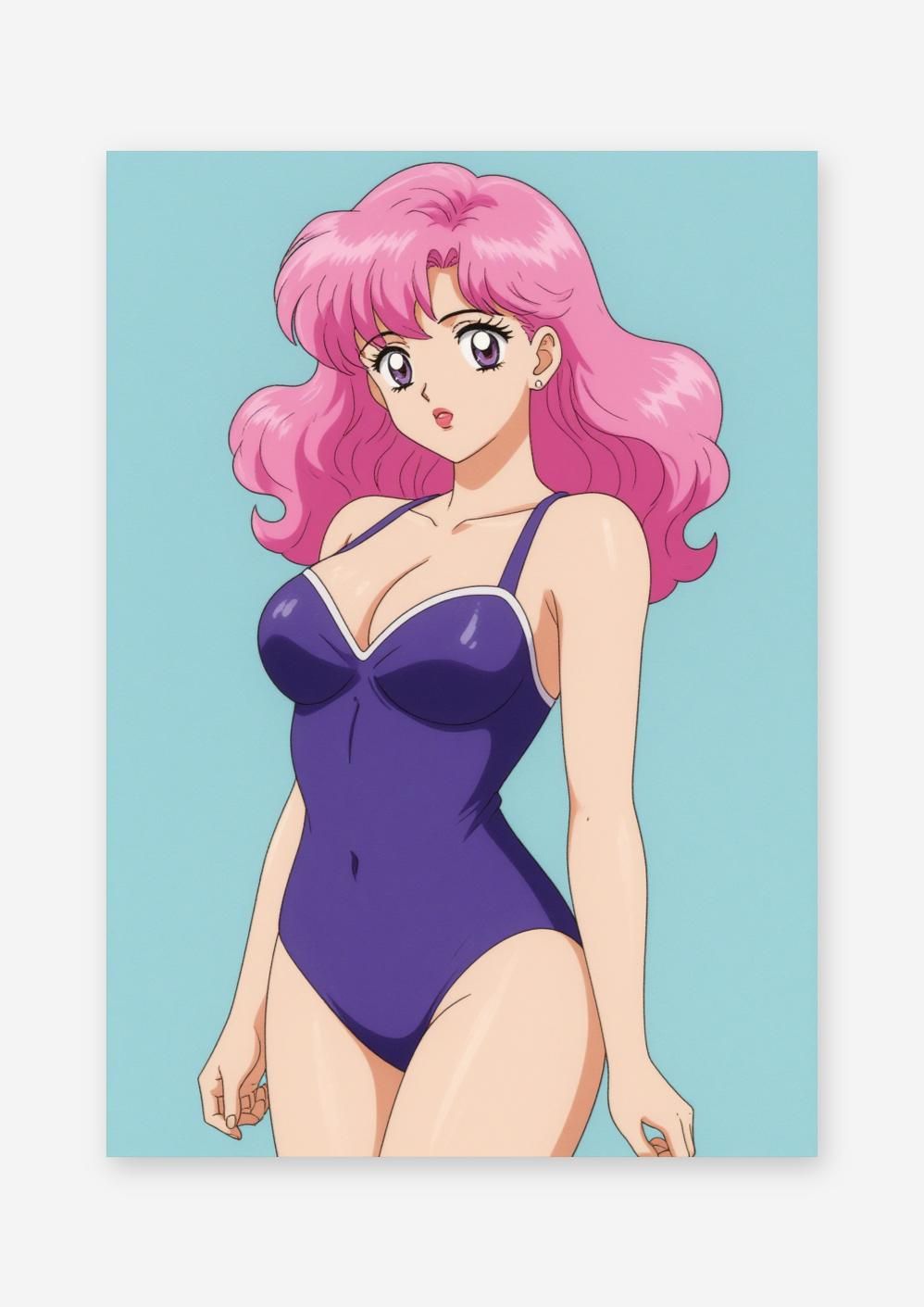 AIアート】【魅惑のバカンス】パープル水着 清楚系美少女 アニメ
