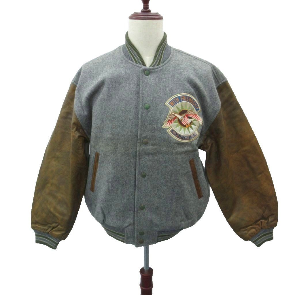 オニール O'NEILL スタジャン ブルゾンジャケット 上着 ミドル丈 LL グレー ワッペン付き 刺繍 レザー 切替 /SM18 ■GY99 10,842円