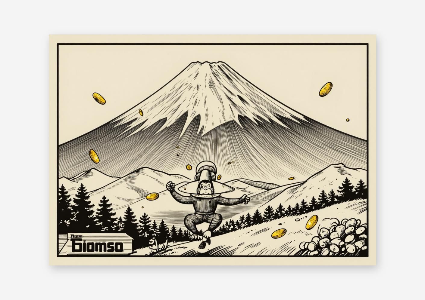 AIアート】【金運招来】富士山 猿 宝 縁起物 開運アート 額装 浮世絵