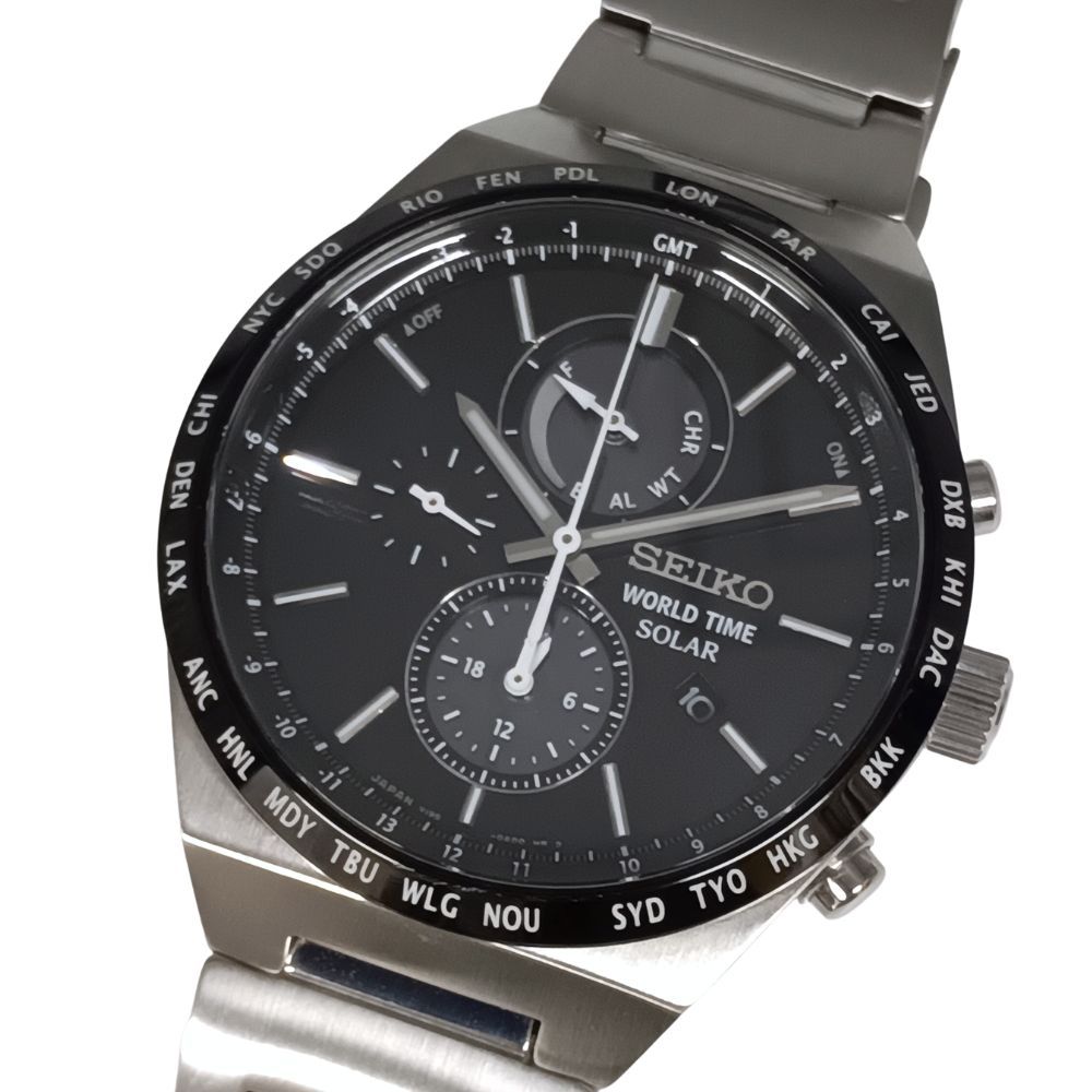 SEIKO セイコー V195-0AE0 クロノグラフ ワールドタイム ソーラー