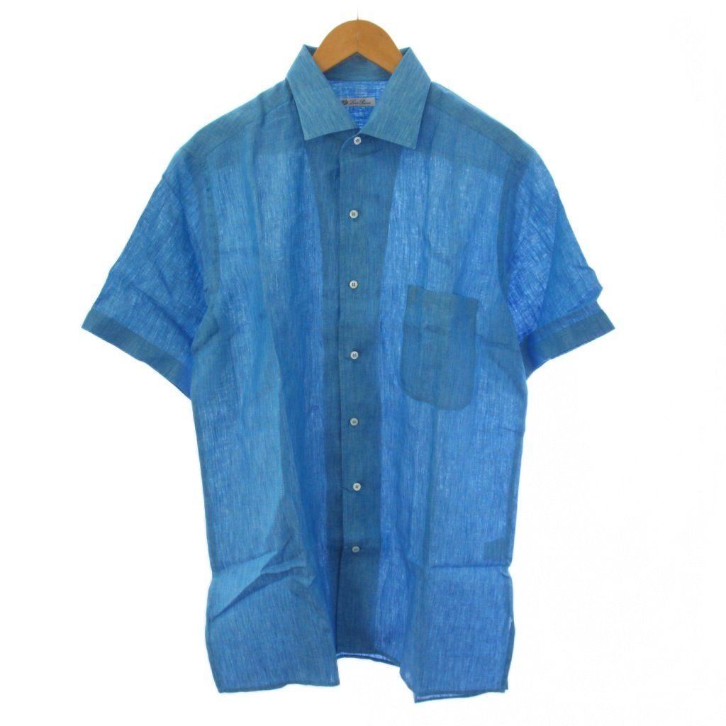 ロロピアーナ Loro Piana シャツ 半袖 リネン L ブルー /BM12 □GY50