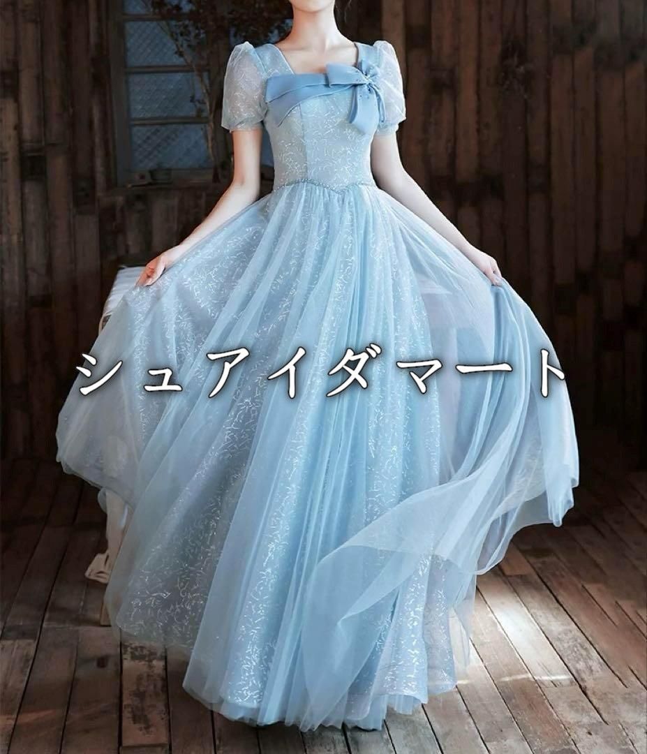 【新品】ウェディングドレス パーティードレス 結婚式 披露宴 演奏会 発表会 カレードレス、パーティードレス、リボン、シースルーの半袖、イブニングドレス 7,680円