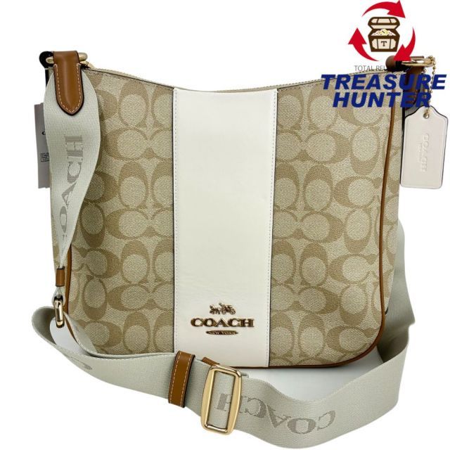 COACH シグネチャーキャンバスストライプ エリー ファイルバック CR124 ベージュ×オフホワイト コーチ 【102063290007】