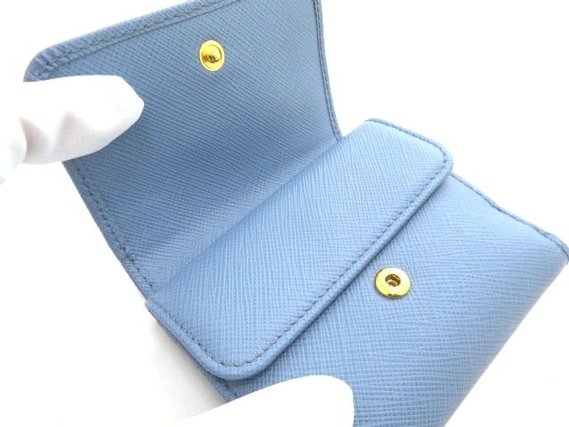 PRADA プラダ 三つ折り財布 サフィアーノ ライトブルー【中古】【473
