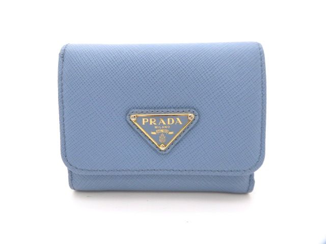 PRADA プラダ 三つ折り財布 サフィアーノ ライトブルー【中古】【473】