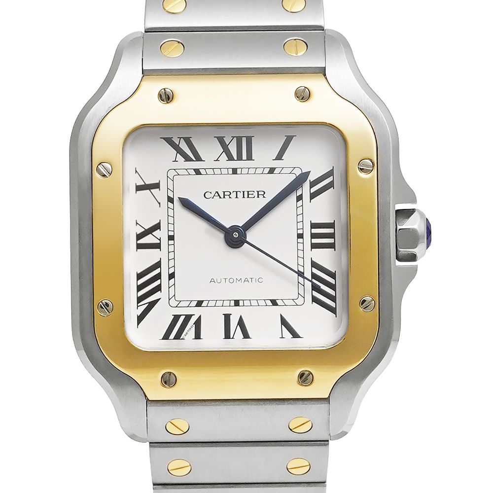 箱・2023年保証書・替えのベルト付き Cartier サントス ドゥ カルティエ MM Ref.W2SA0016 シルバー 中古品 メンズ 腕時計