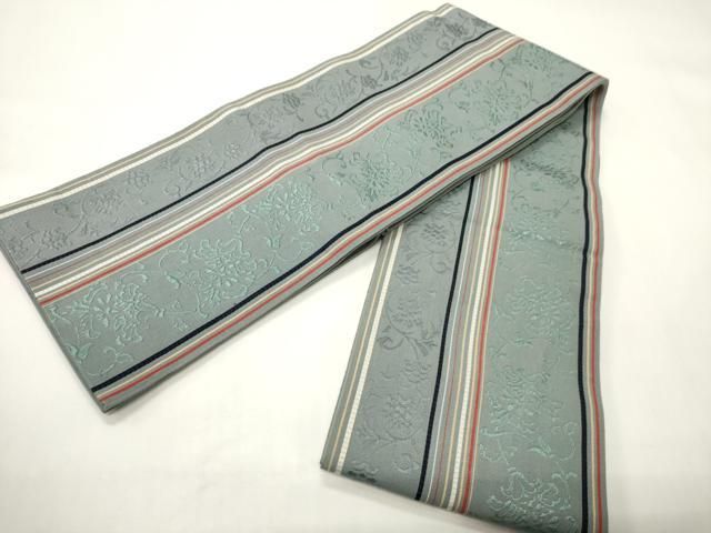 平和屋着物●本場筑前博多織　半幅帯　花唐草間道　正絹　逸品　CABI4920ak
