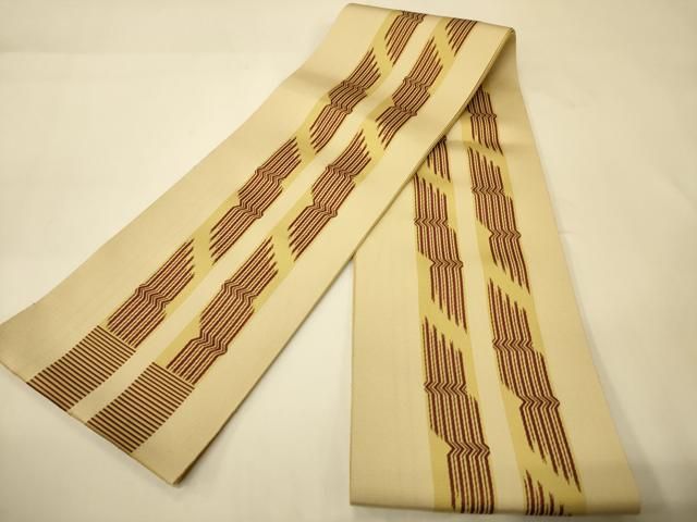 平和屋着物●本場筑前博多織　両面　半幅帯　一重帯　吉祥間道/縞　正絹　逸品　CABI4943ak