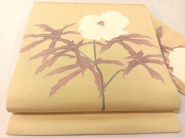 平和屋着物●塩瀬　九寸名古屋帯　刺繍　草花文　正絹　逸品　CABJ7505vp