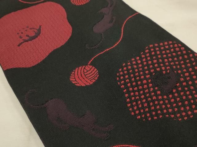 平和屋着物●両面　半幅帯　猫　ねこ　黒地　AABJ7613sx 15,600円