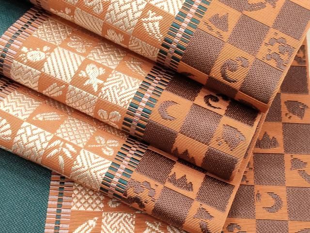 平和屋着物●本場筑前博多織 半幅帯 市松間道 正絹 逸品 CABI7526dy