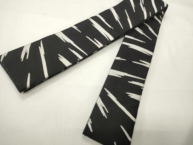 平和屋着物●男性　両面　角帯　幾何学文　霞文　黒地　正絹　逸品　CABI4891ak