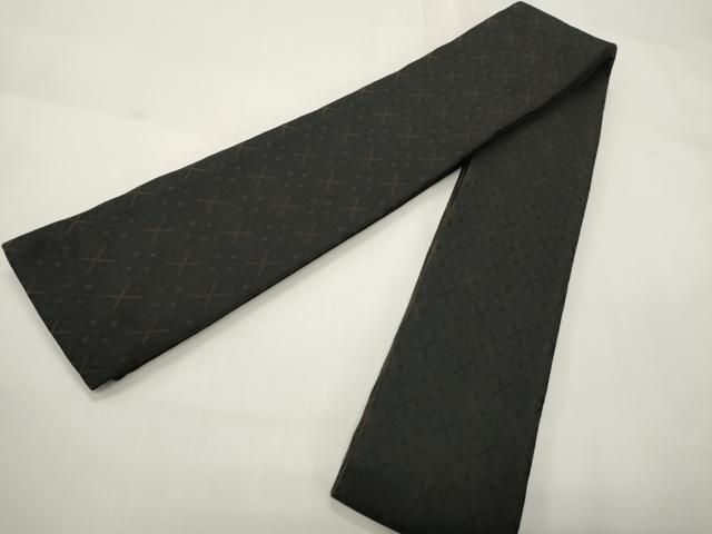 平和屋着物●男性　本場筑前博多織　角帯　変わり菱文　黒地　正絹　逸品　CABI4907ak