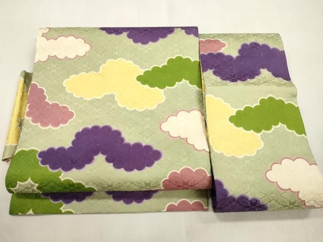 平和屋着物●つけ帯　雲取り文　正絹　逸品　CABI7374dyy