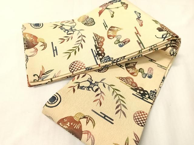 平和屋着物●半幅帯　型染め　風景草木文　正絹　逸品　CABI4340vp