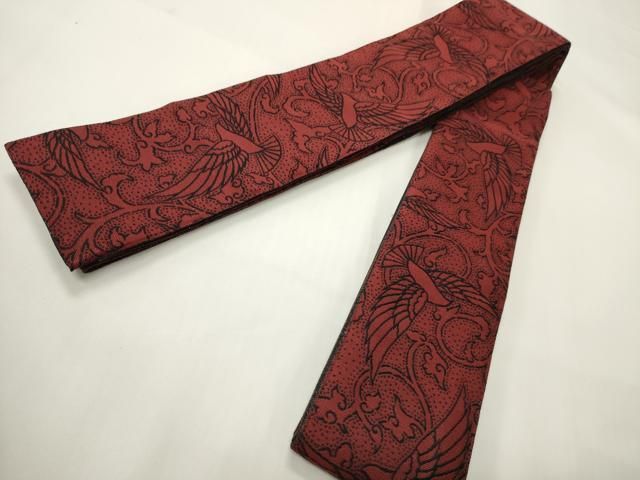 平和屋着物●男性　両面　角帯　舞鳥文　霞文　正絹　逸品　CABI4884ak