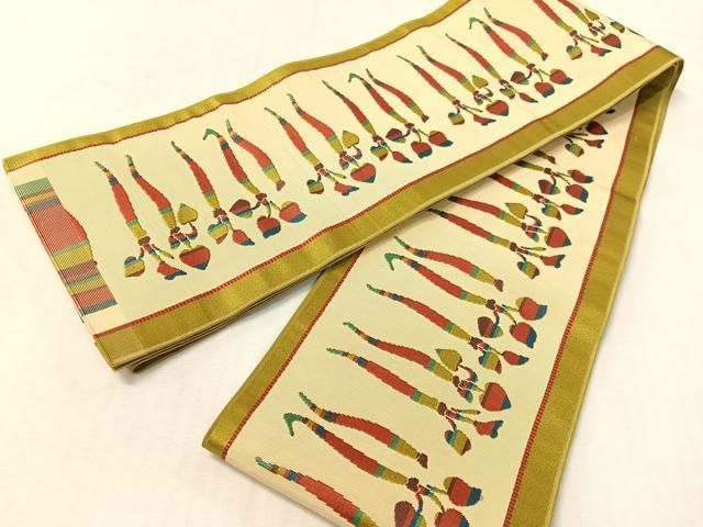 平和屋着物●本場筑前博多織　半幅帯　成り物　正絹　逸品　CABI4119vp