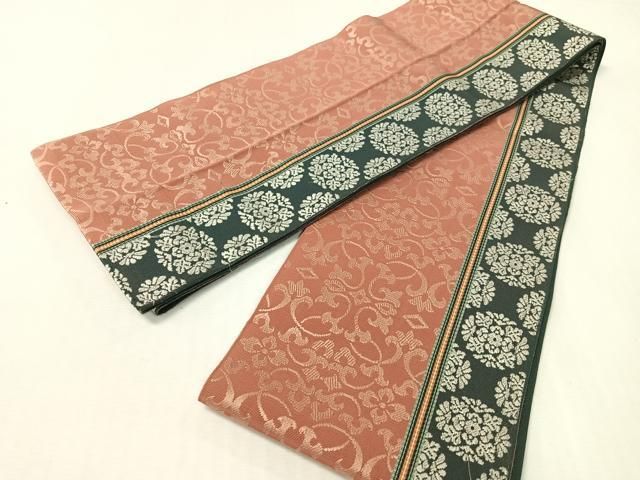 平和屋着物●本場筑前博多織　半幅帯　花唐草間道　正絹　逸品　CABI4122vp
