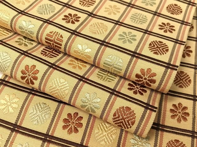 平和屋着物●本場筑前博多織　半幅帯　格子花文　正絹　逸品　CABI4123vp
