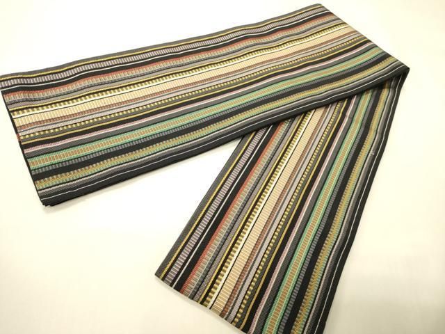平和屋着物●本場筑前博多織　半幅帯　縞　正絹　逸品　CABI4807ak