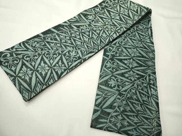 平和屋着物▽両面　半幅帯　スリーシーズン　春夏秋　菱花文/草花文　正絹　逸品　未使用　CABI4826ak
