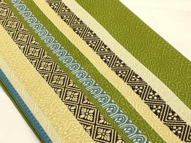 平和屋着物●本場筑前博多織　半幅帯　間道　正絹　逸品　AABJ7431sx
