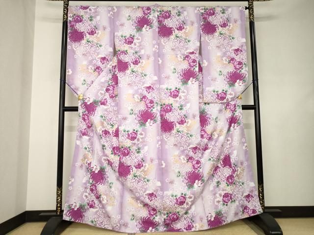 平和屋着物●H・L（アッシュエル）　HENRI-LUC CHAPUIS　小振袖　二尺袖　地紙花文　菊　金彩　洗える着物　AABJ6523ck