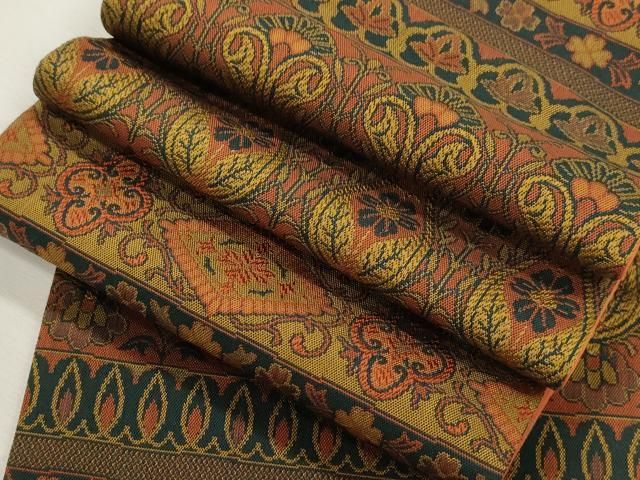 平和屋着物●本場筑前博多織　半幅帯　幾何学花文　正絹　逸品　CABH6755dy