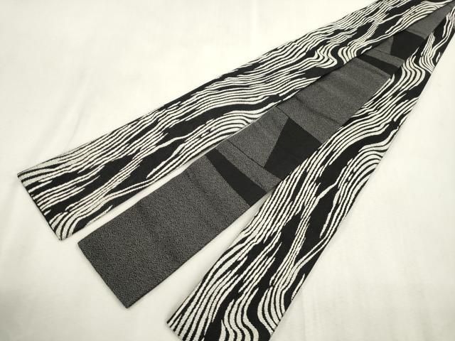 平和屋着物●男性　両面　角帯　縞　黒地　正絹　逸品　CABH6762dy