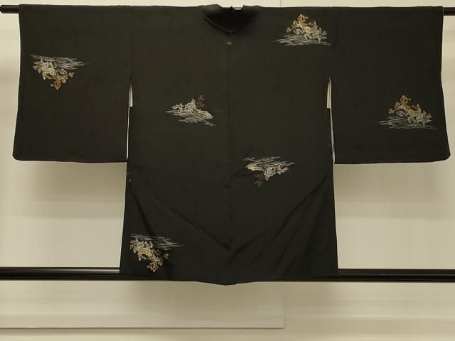 平和屋着物＃羽織　寿光織　立波風景文　黒地　金銀糸　正絹　逸品　CABH7119in