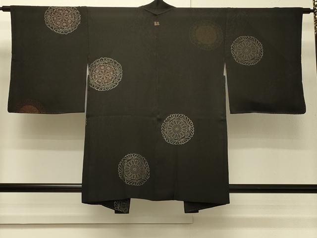 平和屋着物＃羽織　正倉院花文　黒地　銀糸　正絹　逸品　CABH7121in