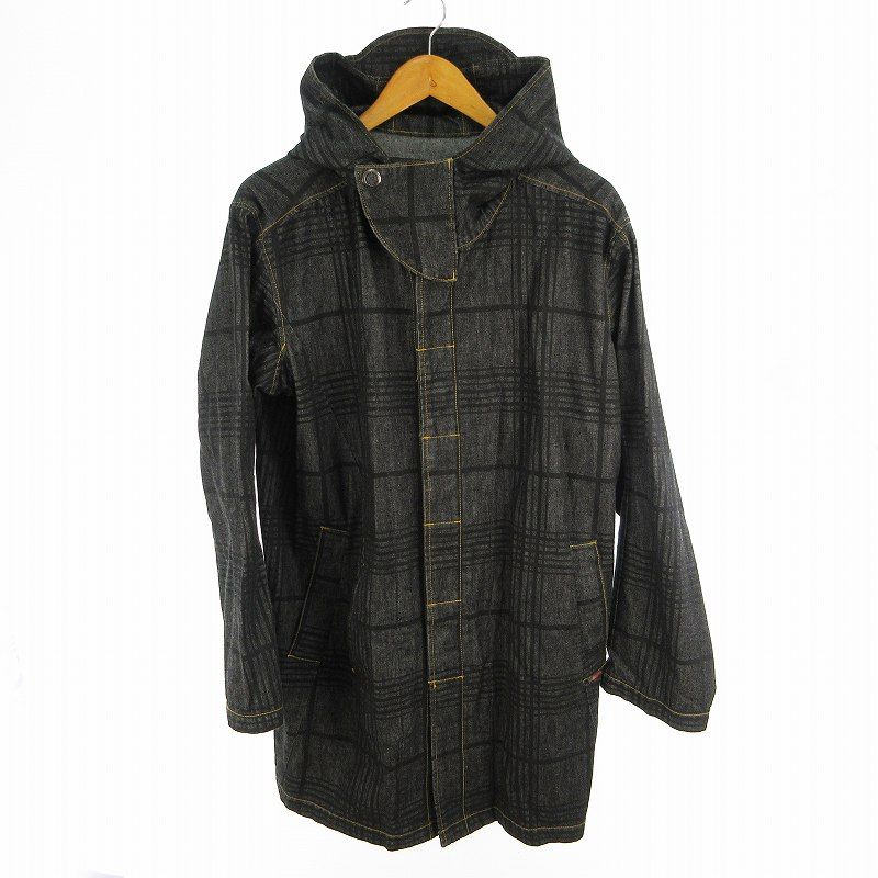 バランスウェアデザイン balanceweardesign 00s L デニム コート ジャケット フード付 ロング チェック柄 ブラック 黒 BAL 241co. y2k 名作