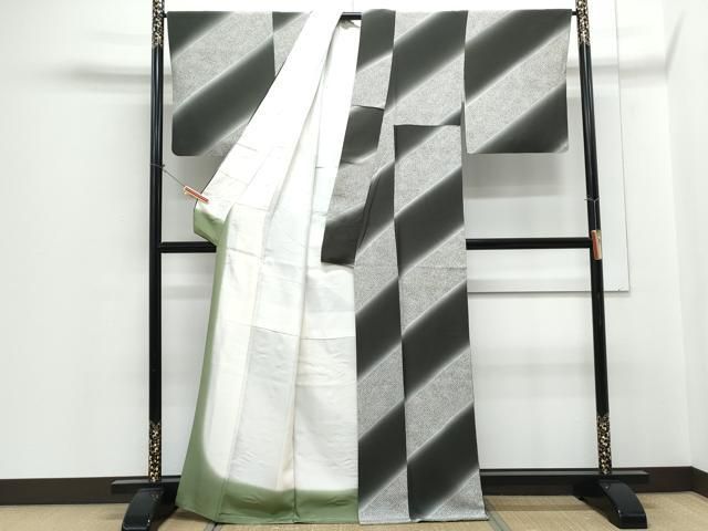 平和屋着物●上質な小紋　斜線文　暈し染め　正絹　逸品　CABH3996th