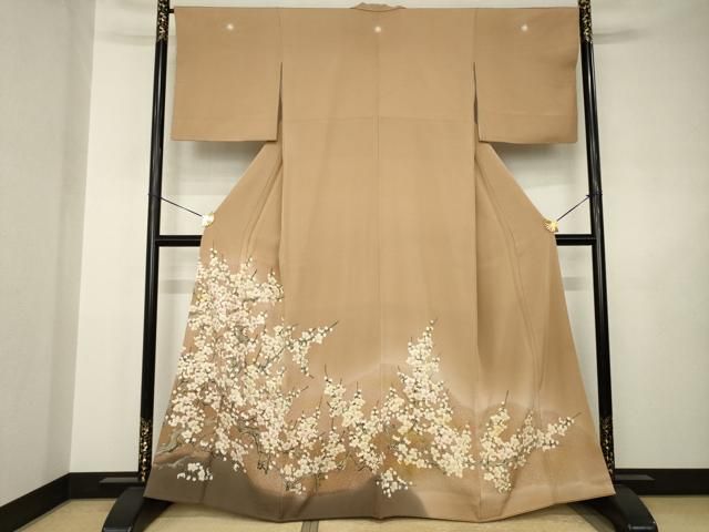 平和屋着物●豪華色留袖　手描き　刺繍　枝梅文　たたき染め　金彩　正絹　逸品　AABJ5757ck