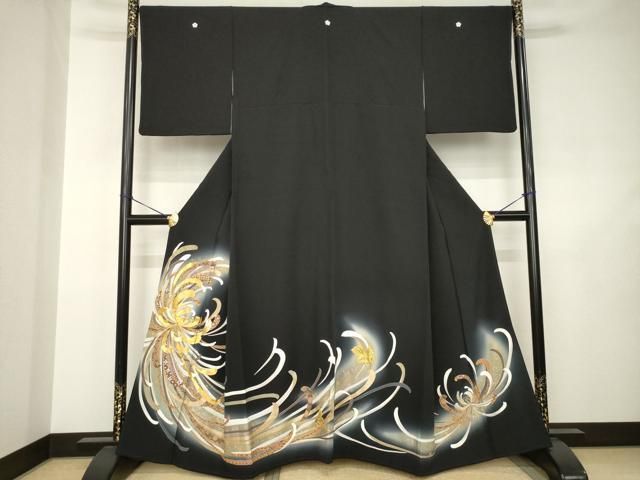 平和屋着物●豪華黒留袖　駒刺繍　乱菊　暈し染め　金彩　正絹　逸品　AABJ5758ck