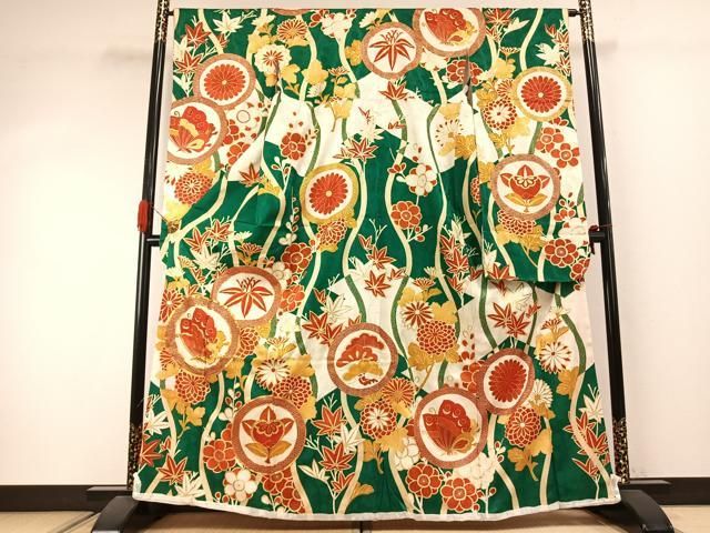 平和屋着物●豪華振袖　駒刺繍　花蝶文　金彩　正絹　逸品　AABJ4222fy