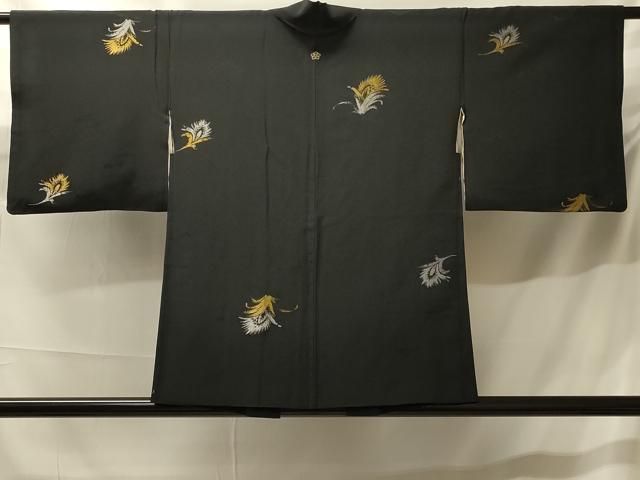 平和屋着物#羽織 寿光織 草花文 黒地 金銀糸 正絹 逸品 CABH7092in
