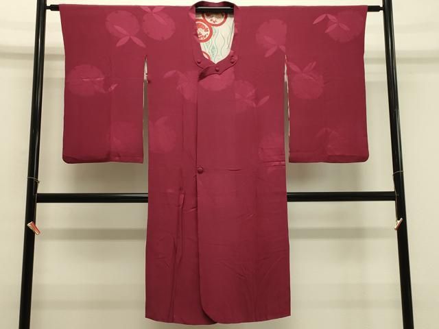 平和屋着物＃道行コート　色無地　雪輪地紋　紅鳶色　ロング丈　正絹　逸品　CABH7055in
