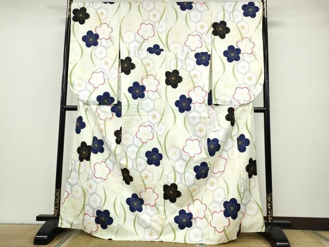 平和屋着物●小振袖　二尺袖　立涌亀甲舞梅文　洗える着物　未使用　CABH9708ut