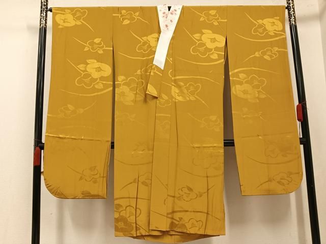 平和屋着物●振袖用長襦袢　椿地紋　山吹茶色　半衿刺繍　正絹　逸品　AABJ6308ph 14,820円